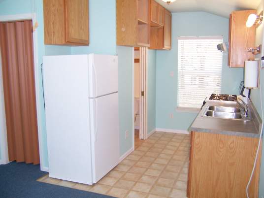 We put a medium size refrigerator in, but left enough space for a large refrigerator later. The cabinet adds extra storage but can be easily removed if necessary for a taller refrigerator.